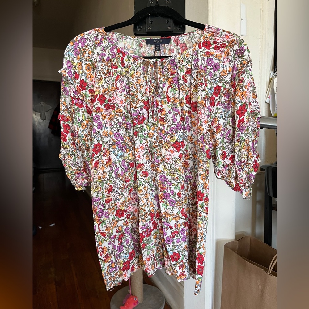 Éclair Floral Boho Peasant Blouse - Size M